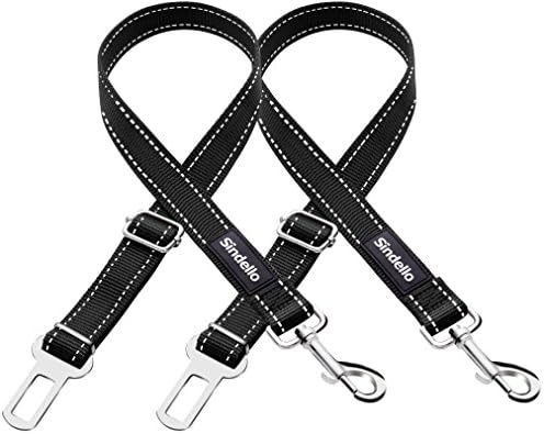 Sindello 2 Pack Dog Seat Belt, Dog Harness Pet Car Vehicle Seatbelt, Pet Safety Leash Leads for Dogs/Cats, Reflective Nylon Fabric, Adjustable Size (Black)