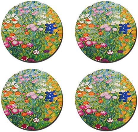 Luxcase Gustav Klimt Flower Garden Creative Round Cork Pad Table Mat Place Table or Kitchen Heat Mat 4 Pieces