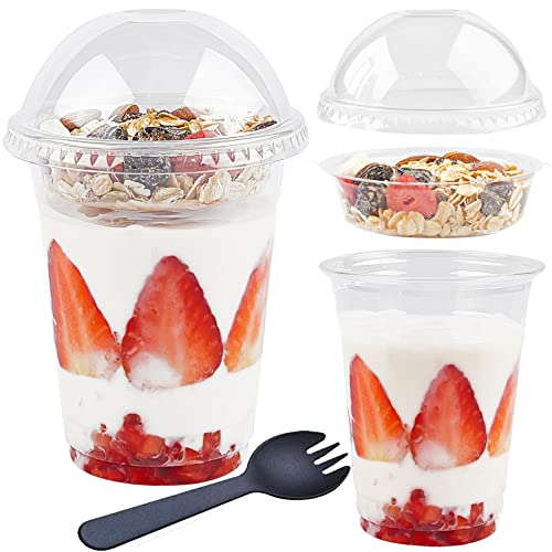 50Pack 12 oz Clear Plastic Parfait Cups with Insert and Dome Lids (No