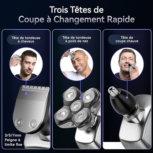 Kensen Men's Bald Head Razor 5D Hair Clipper Bald 120 mins Autonomy Bald Crane Trimmer Waterproof Razor Dry & Wet Crane with Wind Hair Cutter & LED Screen & Limit Comb