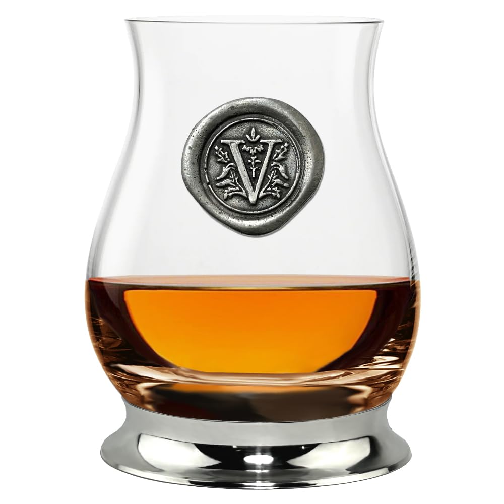 English Pewter Company Glencairn Personalised Whisky Mixer Glass with Monogram Initial - Unique Gifts for Men - with Your Choice of Initial 350ml [WGP122] (V)