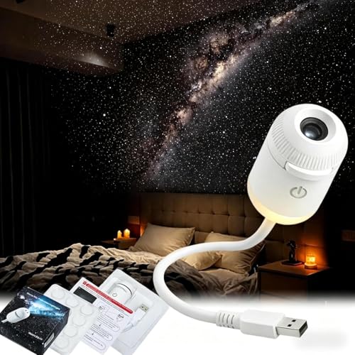 Galaxy Star Projector, 2-in-1 Night Light with 12 Pattern Films, USB Powered, Dimmable, 360° Adjustable, for Bedroom Ceiling Decor