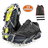 serene freestyle Crampons,Traction Snow Grips with 19 Spikes,Ice Shoes Boots Anti-Slip Climbing Crampons Grippers, Fit Boots and Shoes, Safe Protect for Ski Snow, Hiking,Jogging(Black, M)