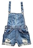 Difyou Women's Fray Pokcet Suspender Denim Overall Shorts Blue