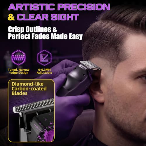 SUPRENT Professional Hair Clipper-Cordless Man Hair Clipper Kit with Titanium Coated Fade Blade, Magnetic Guide Combs, Charging Station (Purple)