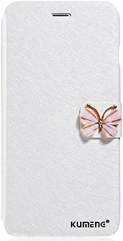 Galaxy Note4 Wallet Case Unifone Mobile 3d Handmade Lovely Glitter Bling Butterfly Luxury Diamond Crystal Rhinestone Leather Case for Samsung Note2 Note3 Note5 (Samsung Note5, White)