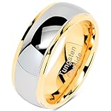 100S JEWELRY Tungsten Rings for Men Women Wedding Band Two Tones Gold Silver Engagement Sizes 6-16