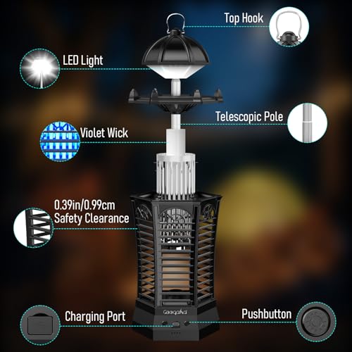 GooQand Bug Zapper, 4500V Retractable Fly Zapper with LED Light, 4000mAh&3 Mode Portable Electric Zapper with Lighting Used for Indoor Outdoor, Camping, Garden, Patio, Fishing