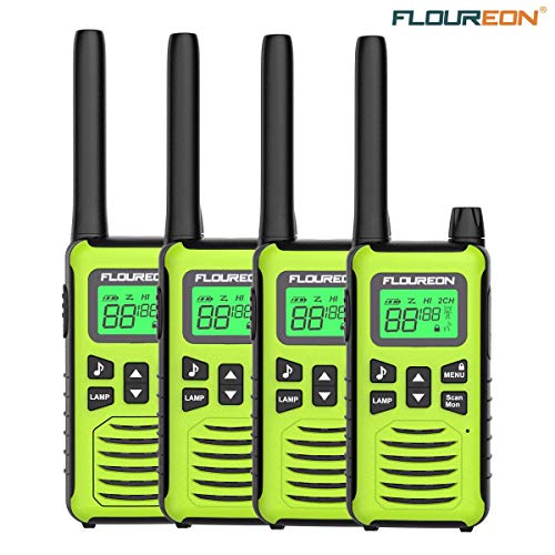 FLOUREON 4 Packs Walkie Talkies Two Way Radios 22 Channel 3000M (MAX 5000M Open Field) Long Range Handheld Talkies Talky (Light Green)