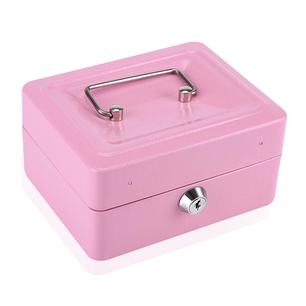 Tyenaza Security Box Mini Portable Safe Box Steel Lock Safe Box with Key for Household Putting Cash Money Coin(Pink)
