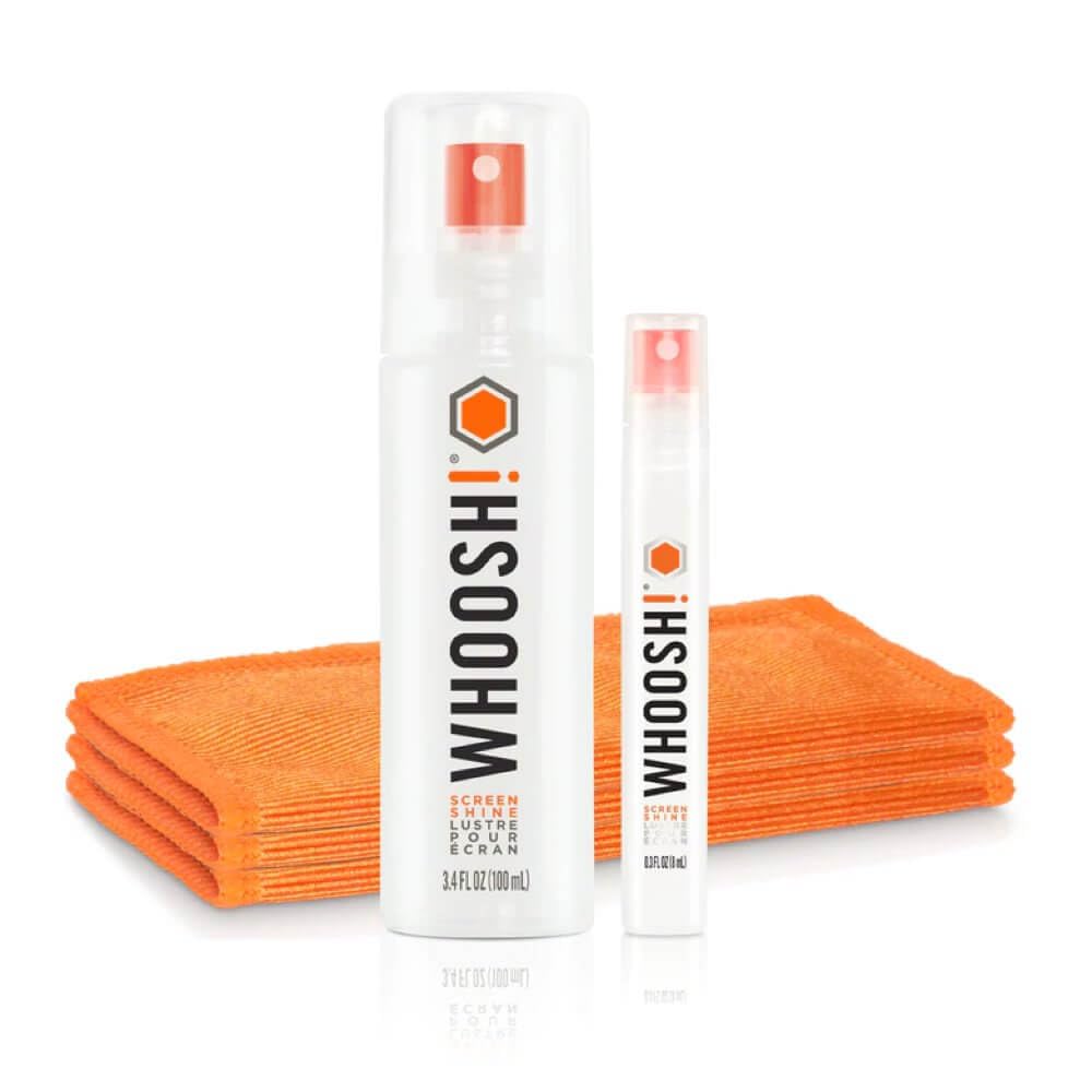 WHOOSH Screen Shine Duo - Natural Screen Cleaner for Use on All Devices - 100ml and 8ml with 2 Microfiber Cloths