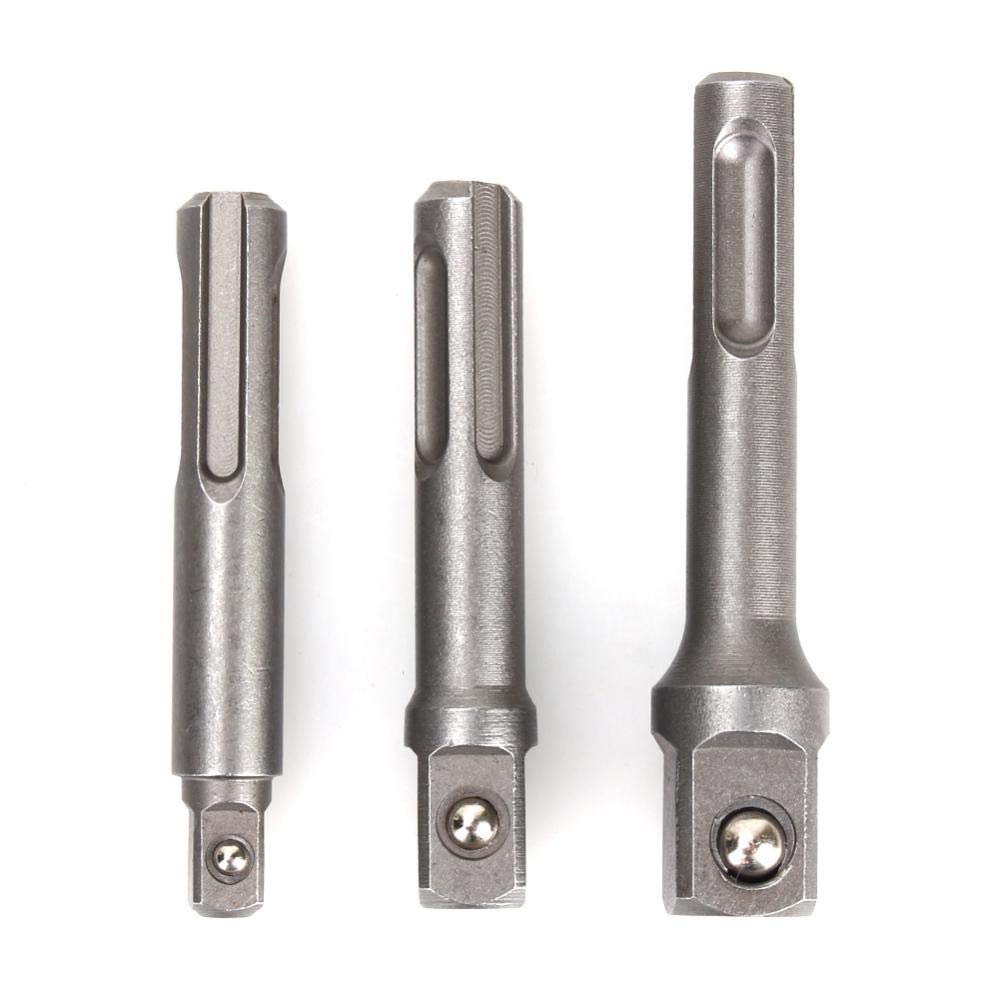 3Pcs Impact Drill Bits Hex-shank Drill Bits SDS Plus Socket Adapter for Screws, Nuts 1/4" 3/8" 1/2"