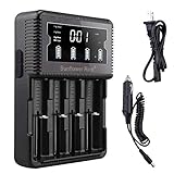 LCD Display Speedy Universal 18650 Battery Charger with Car Adapter Smart Charger for Rechargeable Batteries Ni-MH Ni-Cd AA AAA AAAA C, Li-ion 26650 22650 18490 17670 17500 18350 16340(RCR123) 14500