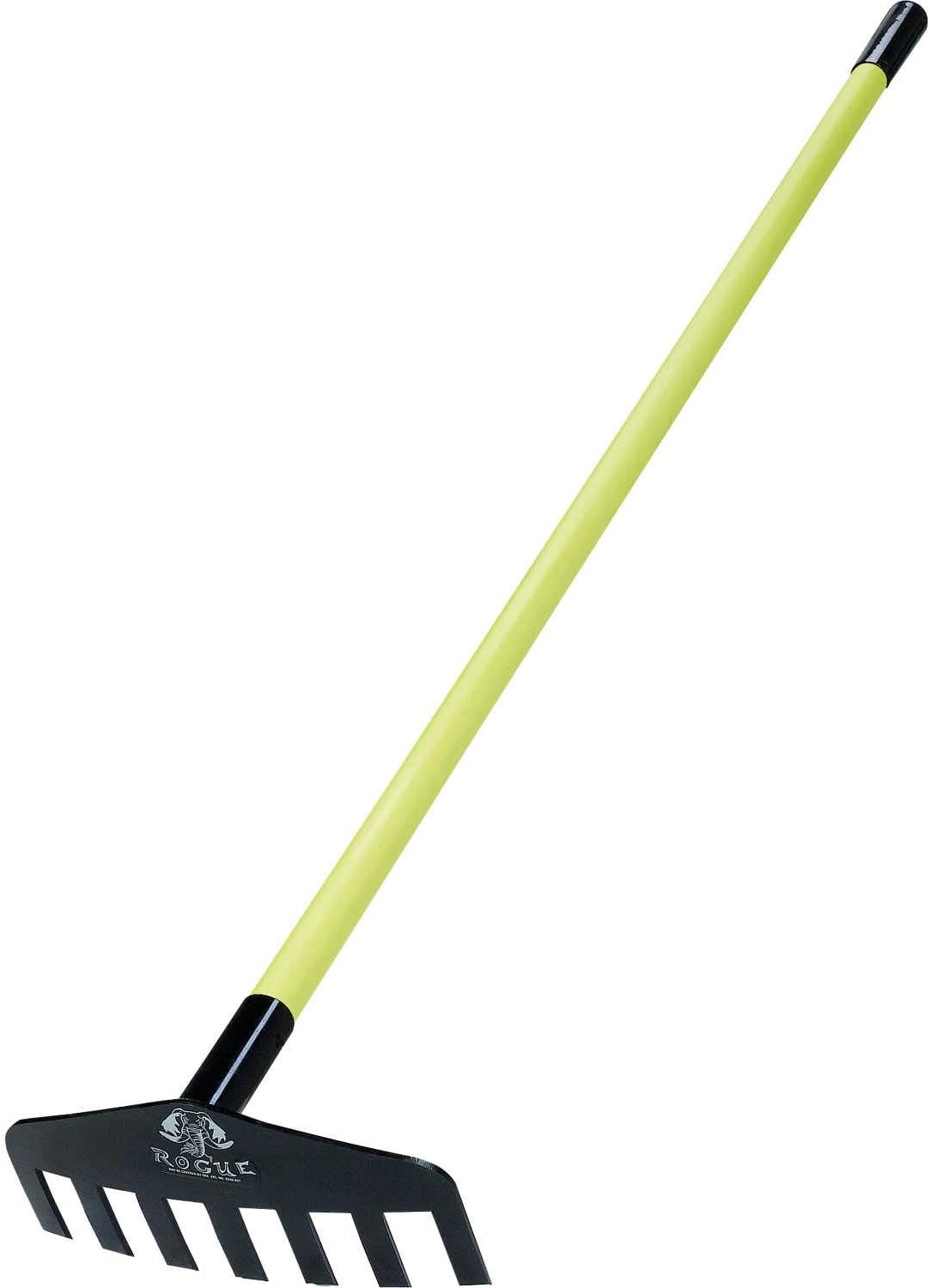 Rogue Hoe No-Break Rake, 11?W/7-Tine, 60” Fiberglass Handle