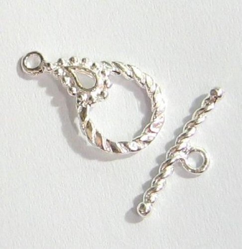 1 set .925 Sterling Silver Twisted Dots Toggle Clasp 17.5mm / Connector / Findings / Bright