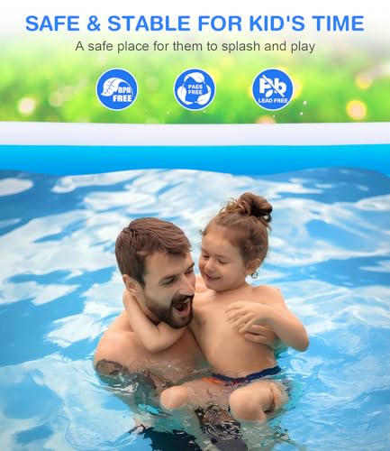 Large Inflatable Swimming Pool - GISAEV 145" x 74" x 22" Oversized Family Blow Up Pool for Adults & Kids, Sturdy Thickened Backyard Kiddie Pool, Easy Setup & Portable (145 Pale)
