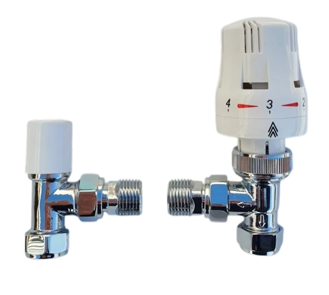 Trieste Angled White Thermostatic Radiator Valve/Towel Rail Valve 1/2" / 15mm