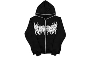 PZLDEYTAY Mens Zip Up Hoodies Women Jackets Loose Fit Y2K Hoodie Graphic Print Sweatshirt Gothic Oversized Jackets