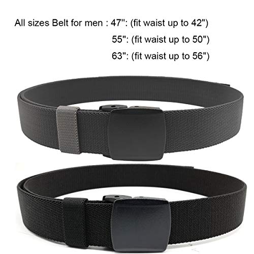 HOANAN 2-Pack Elastic Stretch Belts - No Metal Tactical Nylon Belt For Men Up To 50" Waist
