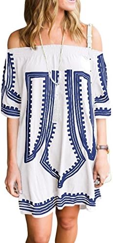 Women's Bathing Suits Cover Up Off Shoulder Swim Beach Swimwear Ethnic Dress (White)