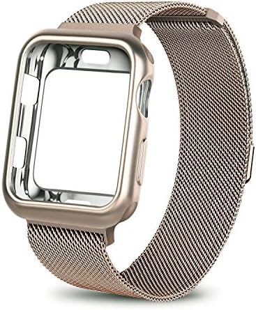 WEFU Compatible with Apple Watch Band 38mm with Case, Stainless Steel Mesh Milanese Loop with Adjustable Magnetic Closure Replacement for iWatch Band Compatible with Apple Watch Series 3 2 1