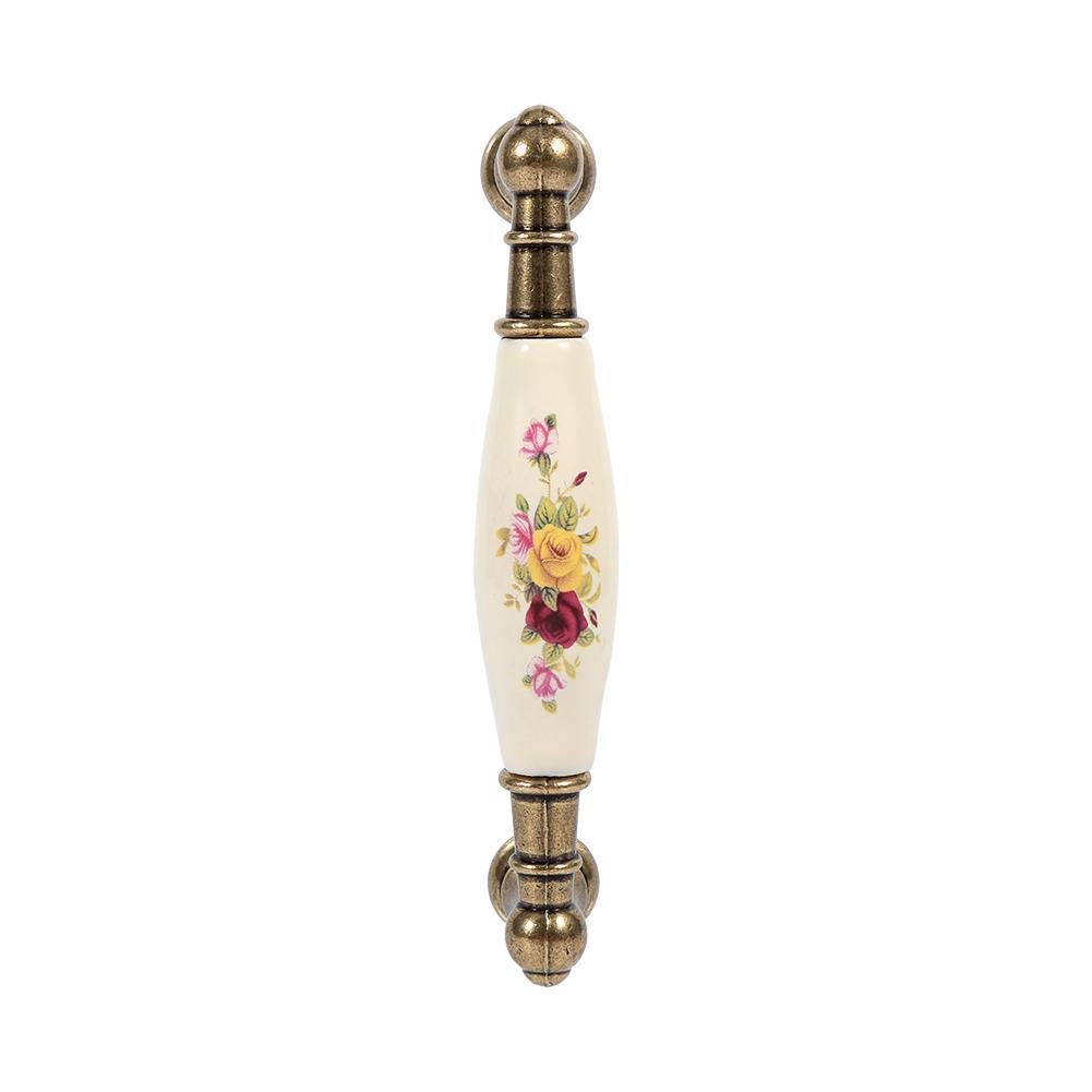 Asixx Cabinet Handles, Vintage Rural Flower Pattern Ceramic Bronze DIY Door Handles Cabinet Cupboard Drawer Knobs Pull for Kitchen Cupboard, Door, Drawer, Wardrobe, Cabinet, etc(1#)