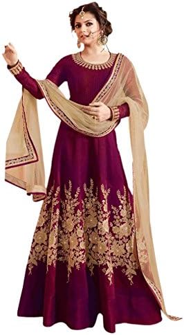 Drashti Dhami Designer Purple Embroidered Long Anarkali Suit With Designer Dupatta