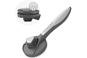 PAKEWAY Pet Grooming Brush with Release Button for Cats and Dogs - Self-Cleaning Brush for Short, Medium & Long Fur (Grey)