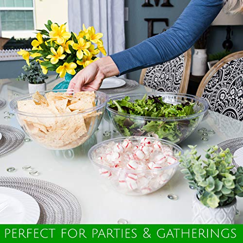 PLASTICPRO Disposable Round Crystal Clear Serving Bowls, Party Snack or