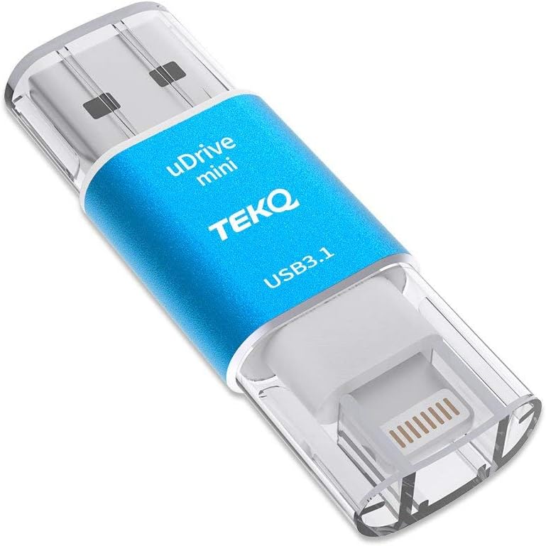 TEKQ MFi Certified Apple Micro SD Card Reader Flash Drive for Lightning iPhone iPad iPod USB 3.0 Mac Windows PC (0/32/64/128GB) (0G, Steel Blue)