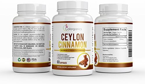 Calorganics Ceylon 'True' Cinnamon Capsules with Maximum Strength (1200mg). 60 Capsules per Bottle. Supplement to Support Balanced Blood Sugar Levels, Heart Health and Support A Healthy Weight.