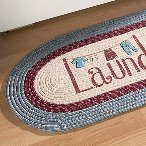 Collections Etc Braided Laundry Room Floor Runner Rug with Blue and