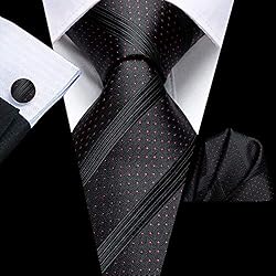 Hi-Tie Black Striped and Red Dot Ties for Men Woven