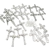 TOAOB Mixed Silver Metal Crosses Charms and Pendants for Jewelry Making and Crafting Pack of 30pcs