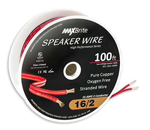 High Performance 16 Gauge Speaker Wire, Oxygen Free Pure Copper - UL Listed Class 2 (100 Feet Spool)