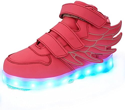 LED Flashing Sneakers Light Up Sport Shoes Student dance Boot with Wing for Boys Girls?Pink 5 M US Big Kid?