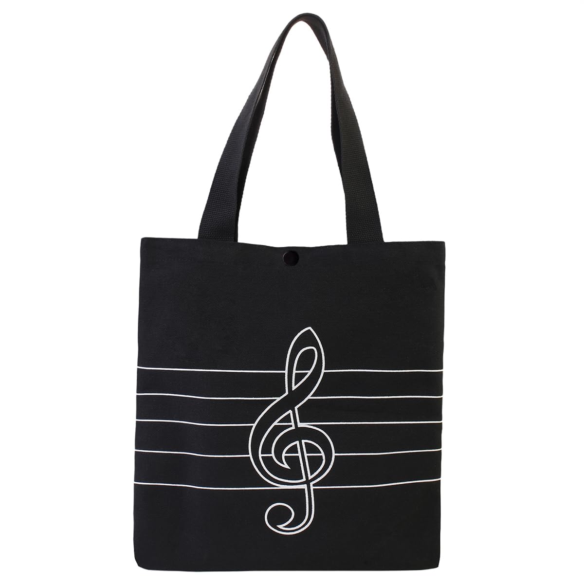 KingPoint Music High Note Treble Clef Pattern Canvas Handbag Shopper Grocery Bags Kids Students Reusable Tote Carrying Books Snacks Food Lunch Dinner Box(Black)
