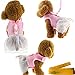 Cute Elegant Pink Mesh Dog Cat Pet Vest Harness with Bow tie Lace and White Short Skirt Dress Artificial Pearls and Matching Leash Set for Dogs Cats Pets (Chest Girth: 13.8