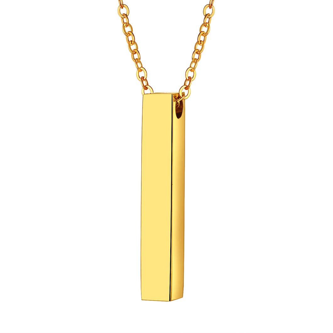 Richsteel Minimalist Square Column Pendant Necklace, Adjustable Rolo Chain(40CM+5CM), 18K Gold Plated Stainless Steel Exquisite Jewellery For Girls Bar Necklace (Gift Packaging), RP20106K