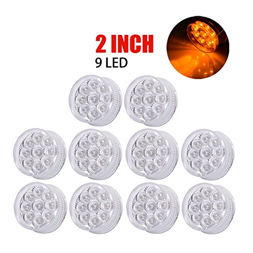 Catinbow 10 X LED Side Marker Light Amber/Clear Lens 2 Inch 9LED Round Trailer Marker Light for Truck RV Light - Thumbnail 7