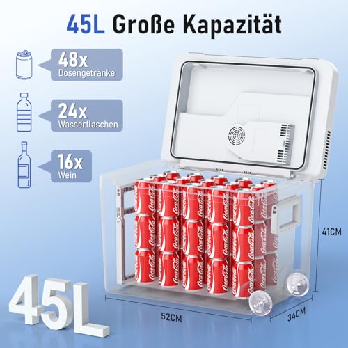 45L Elektrische Kühlbox, Thermoelektrische Auto Kühlbox mit Rollen 12V/230V Kühl & Warm Funktion mit Energiespar-/MAX/ECO-Modus, für Camping, Picknick, Leise