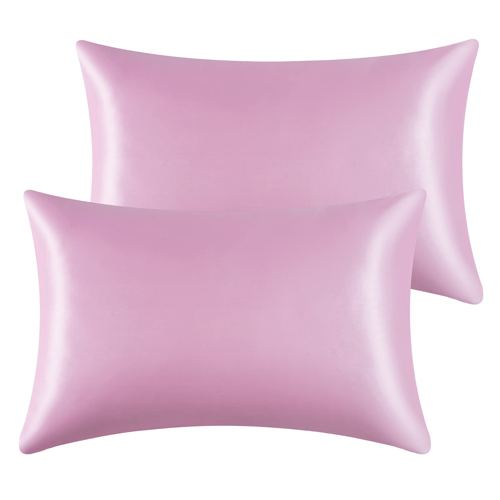 2 Pack Satin Pillowcases for Hair and Skin, Super Soft Silky Pillow Cases with Envelope Closure, Less Friction Less Wrinkles & Frizz (50 x 75cm, Pink)