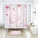 Riyidecor Pink Floral Shower Curtain Rose Flower Green Leaf Spring Shower Curtain Panel Polyester Waterproof Fabric 72x78 Inch Free Plastic Hooks 12-Pack