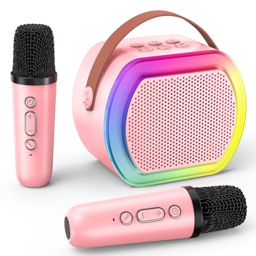 Mini Karaoke Machine with 2 Wireless Microphones,2025 TOP Kids Portable Karaoke Machine for 3, 4, 5, 6, 7, 8, 9,10,11,12+Year Old, Best Birthday Christmas Toy Gift-Stocking Stuffers for Girls