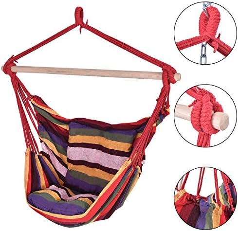 Red Deluxe Hammock Rope Chair Patio Porch Yard Tree Hanging Air Swing Outdoor