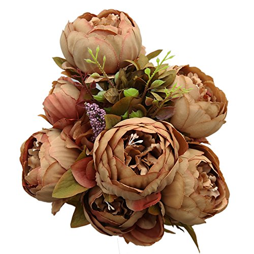 Luyue Vintage Artificial Peony Silk Flowers Bouquet, Coffee