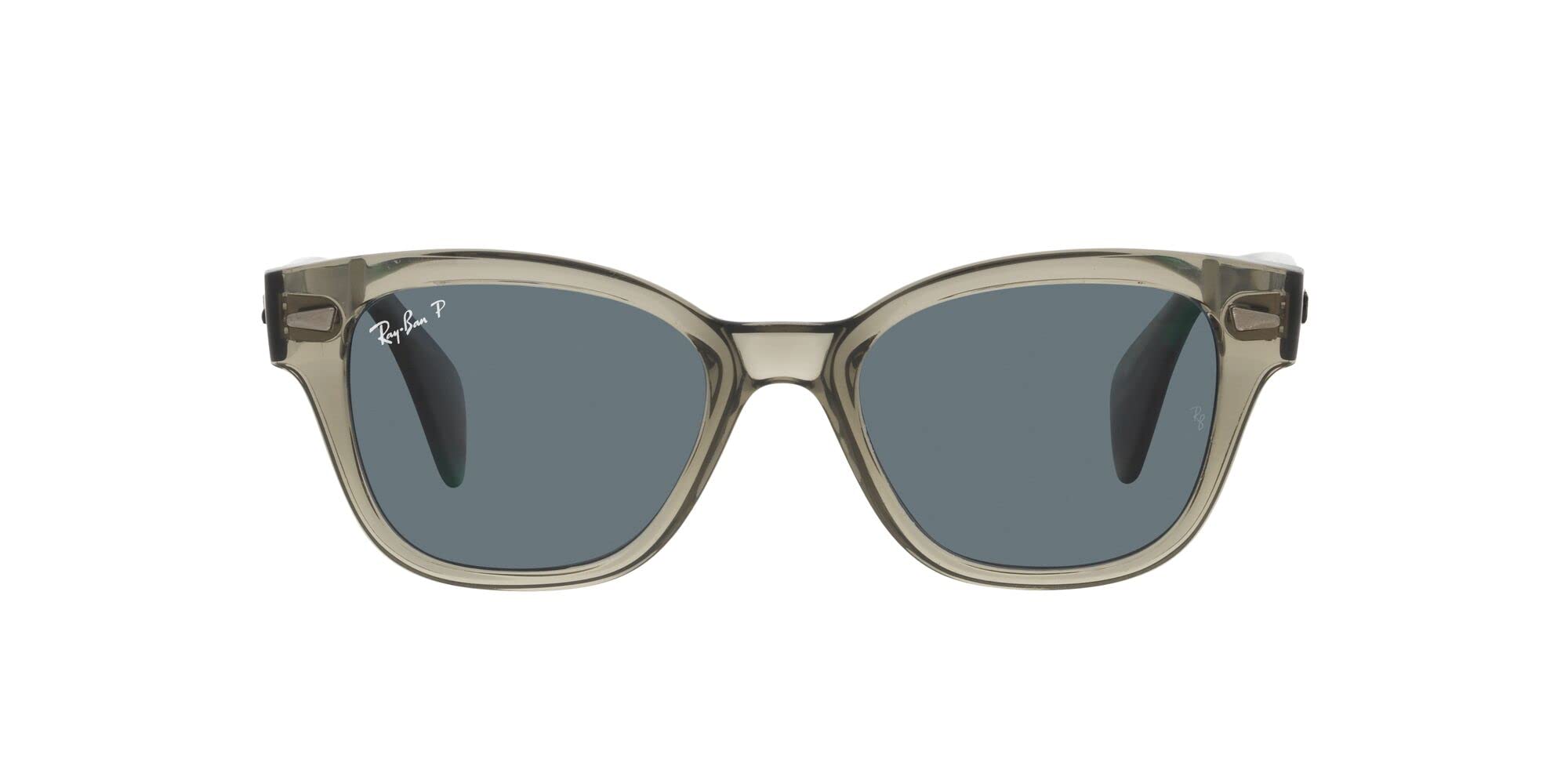 Ray-Ban Unisex RB0880S Square Sunglasses, Transparent Green/Dark Blue Polarized, 52 mm