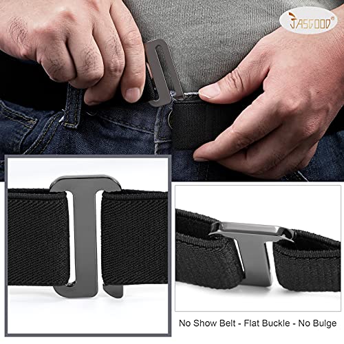 Men Invisible Belts No Show Elastic Stretchy Belts for Jeans Pants 2 Pack, Suit for US Size 0-16, A-Black+Black