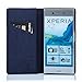 32nd Classic Series - Real Leather Book Wallet Case Cover for Sony Xperia XZ, Real Leather Design with Card Slot, Magnetic Closure and Built in Stand - Navy Blue
