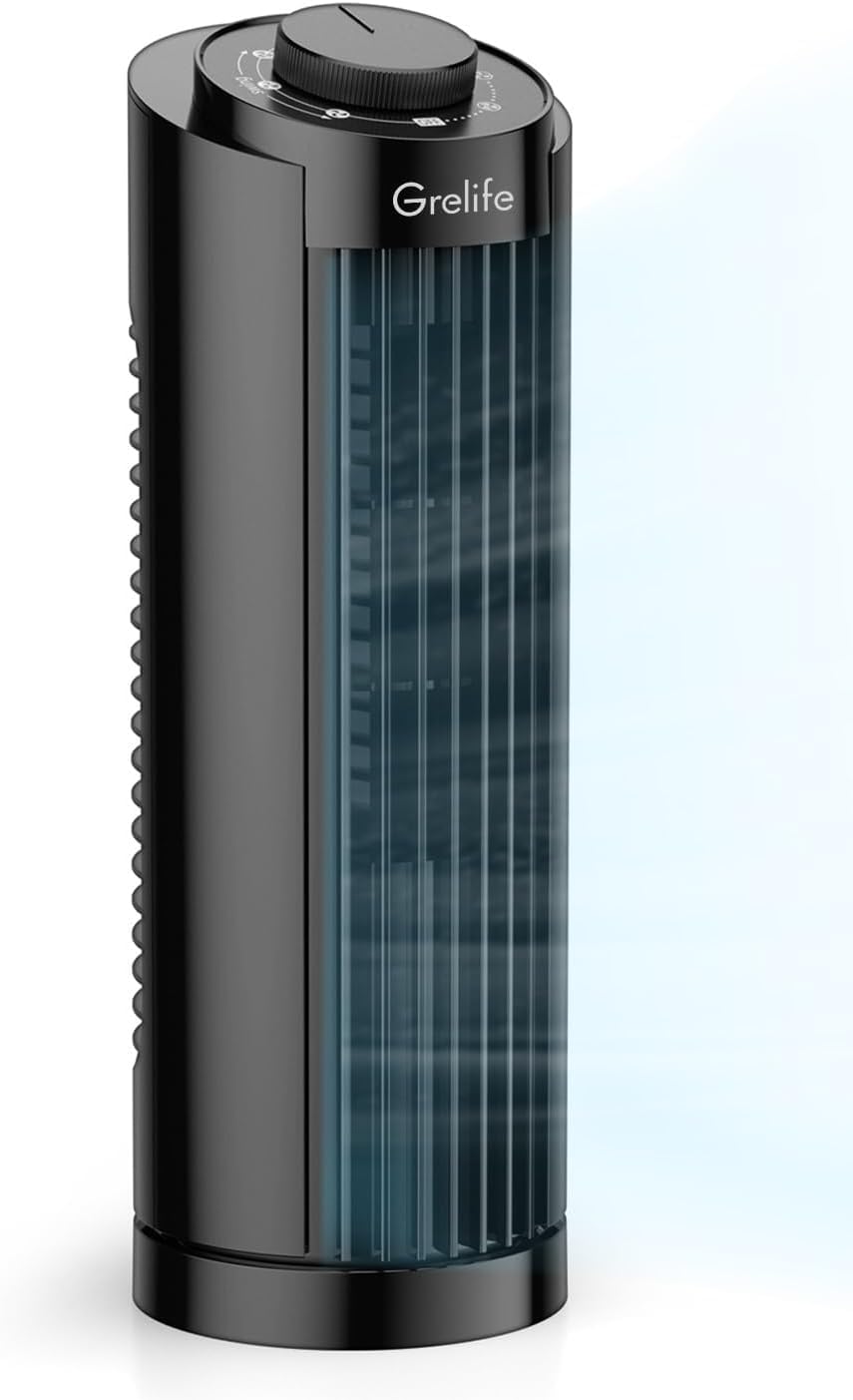 Photo 1 of Grelife Tower Fan with Remote Control, Fast Cooling Desktop Fan, 90° Oscillation, 3 Speeds, 3 Wind Modes, Touch Screen, Auto Timer, Ideal for Home, Office Bedroom